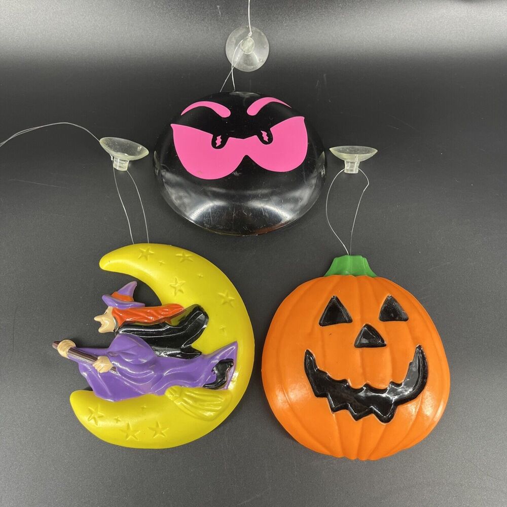 3 Vintage Light Up SuctionCup Plastic Window Hanger Halloween Easter Unlimited